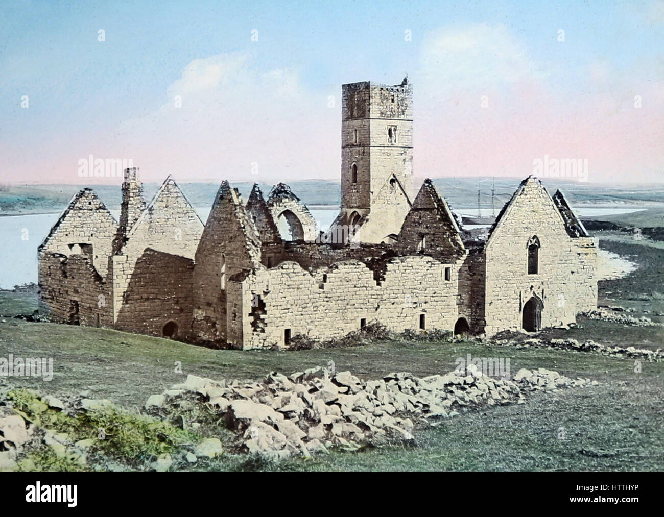 Rosserk Abbey, County Mayo - hand coloured photo- Victorian period Stock Photo