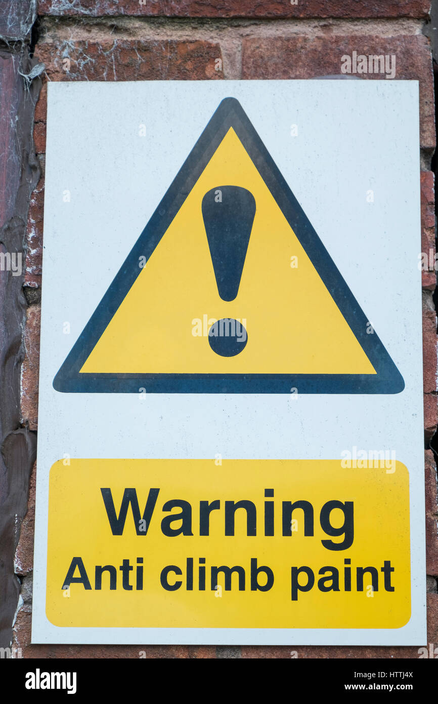 warning sign for anti climb paint Stock Photo Alamy
