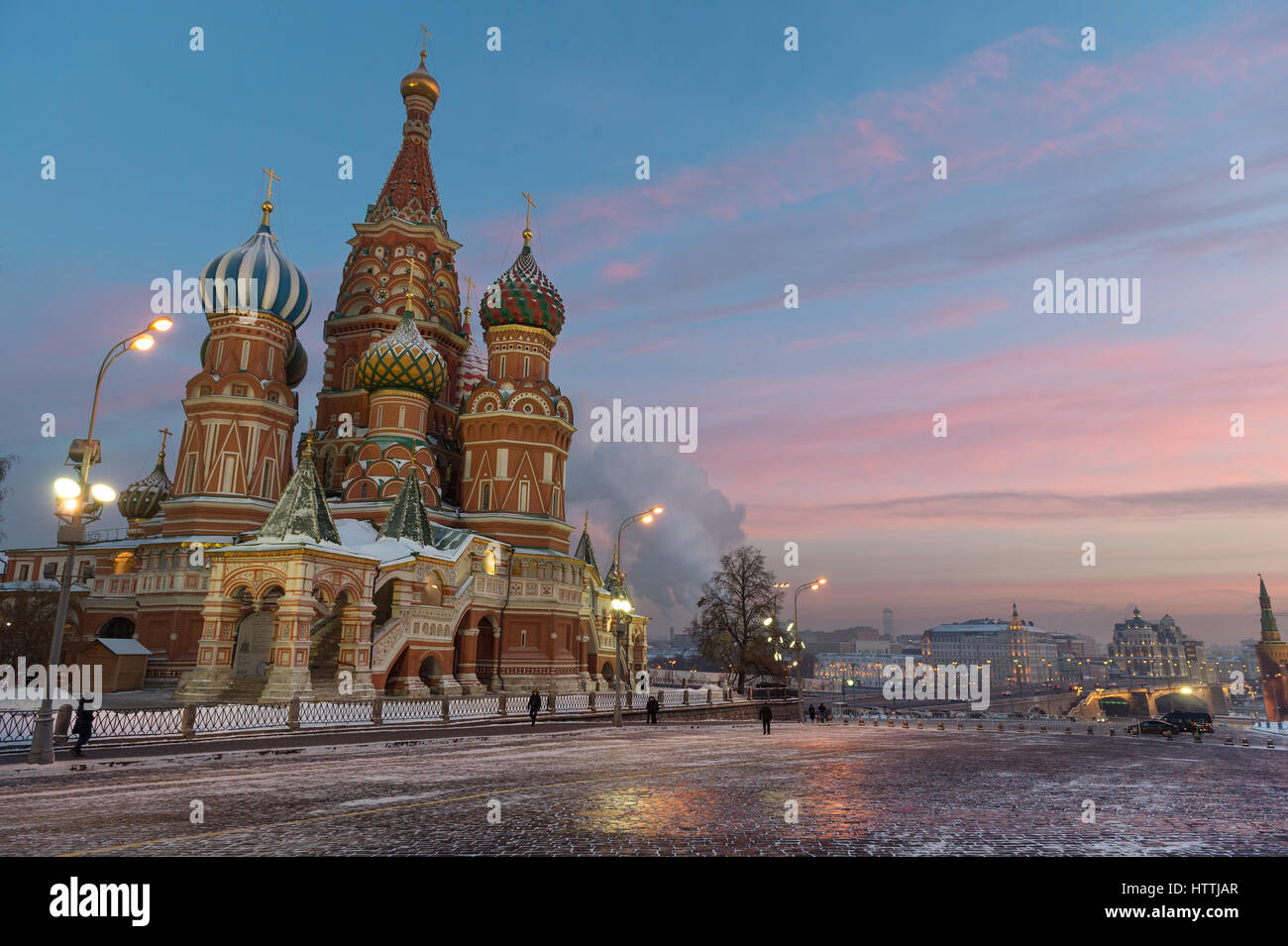 Iconic Saint Basil cathedral on the Red Square at winter sunset, Moscow ...