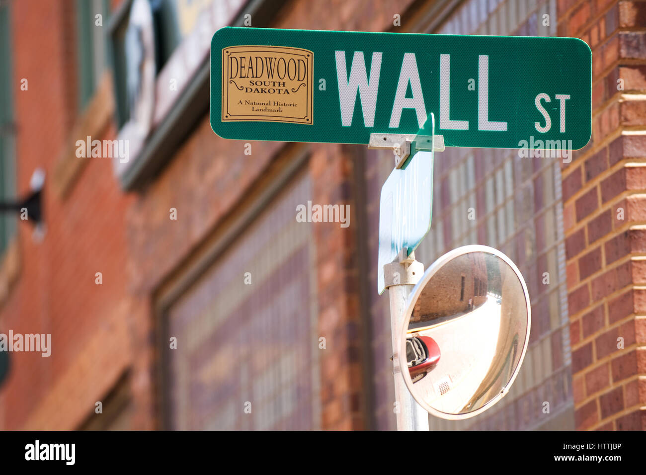 Wall street sign in historical touristic town Deadwood, South Dakota, USA Stock Photo