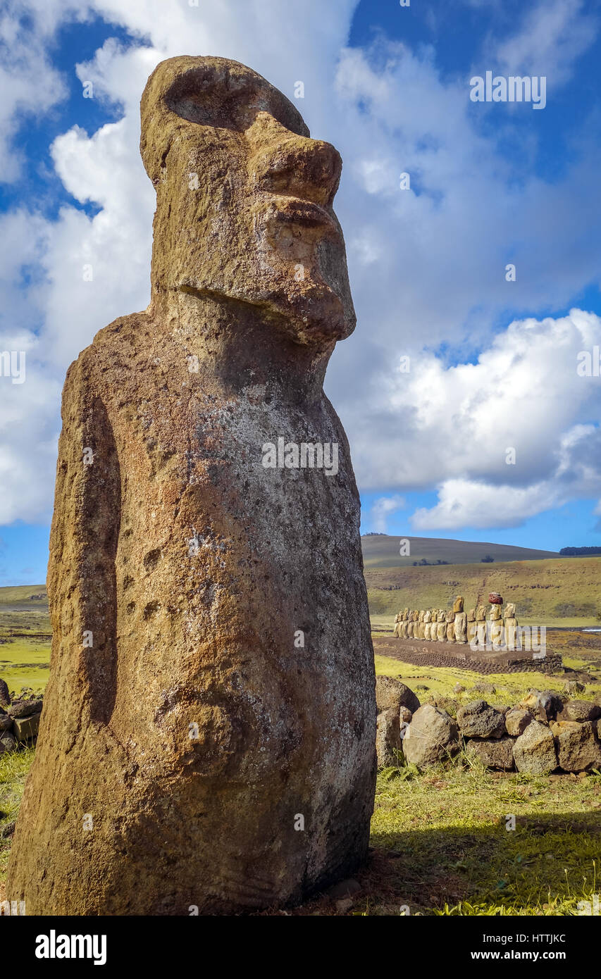 Moai statue, ahu Tongariki, easter island, Chile Stock Photo