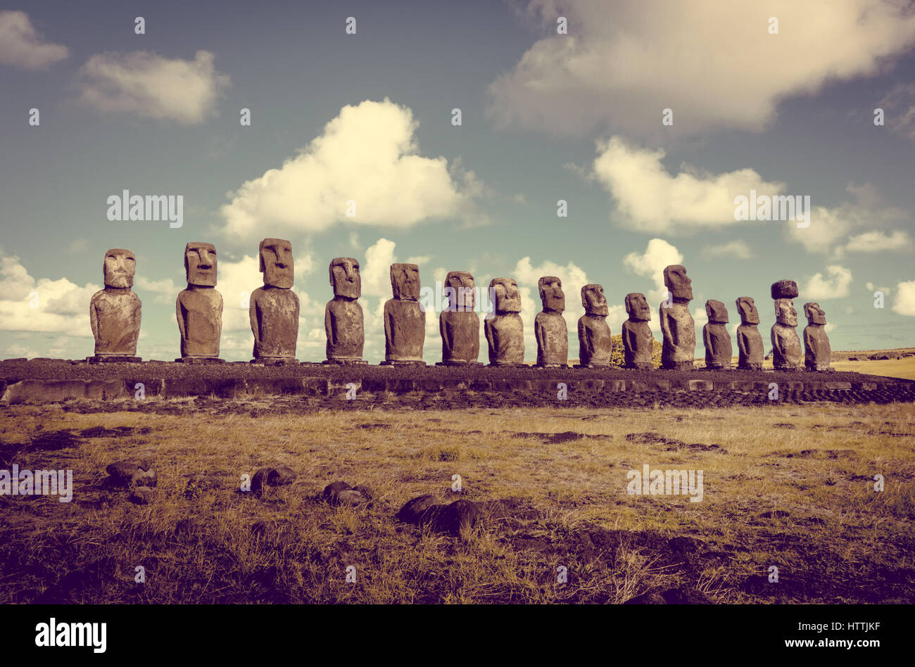 Moais statues, ahu Tongariki, easter island, Chile Stock Photo Alamy