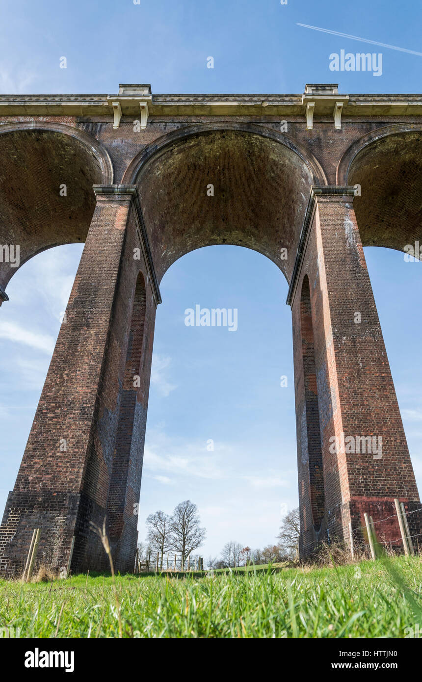 View from below looking upwards at the Ouse Valley (Balcombe) Viaduct, West Sussex, UK Stock Photo