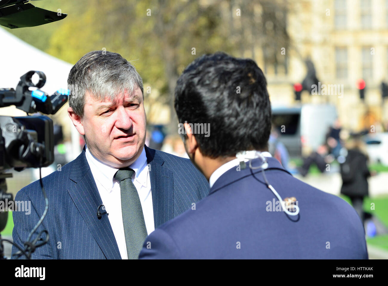 Alistair Carmichael MP (LibDem: Orkney and Shetland) giving media interviews  after Nicola Sturgeon's call for second Scottish Independence referendum Stock Photo