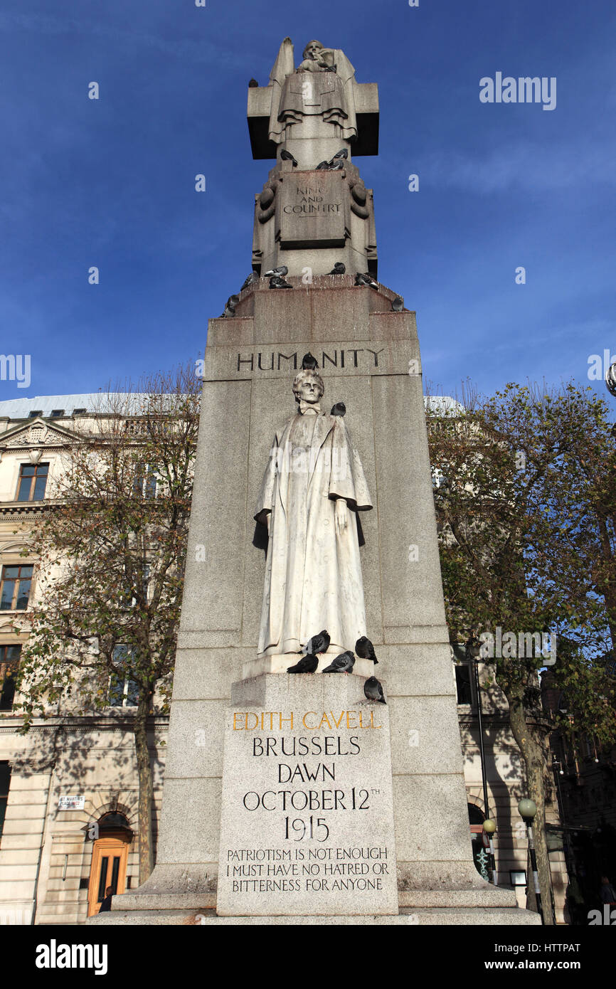 The Edith Cavell memorial sculpture, St Martins Place, London City, England Stock Photo