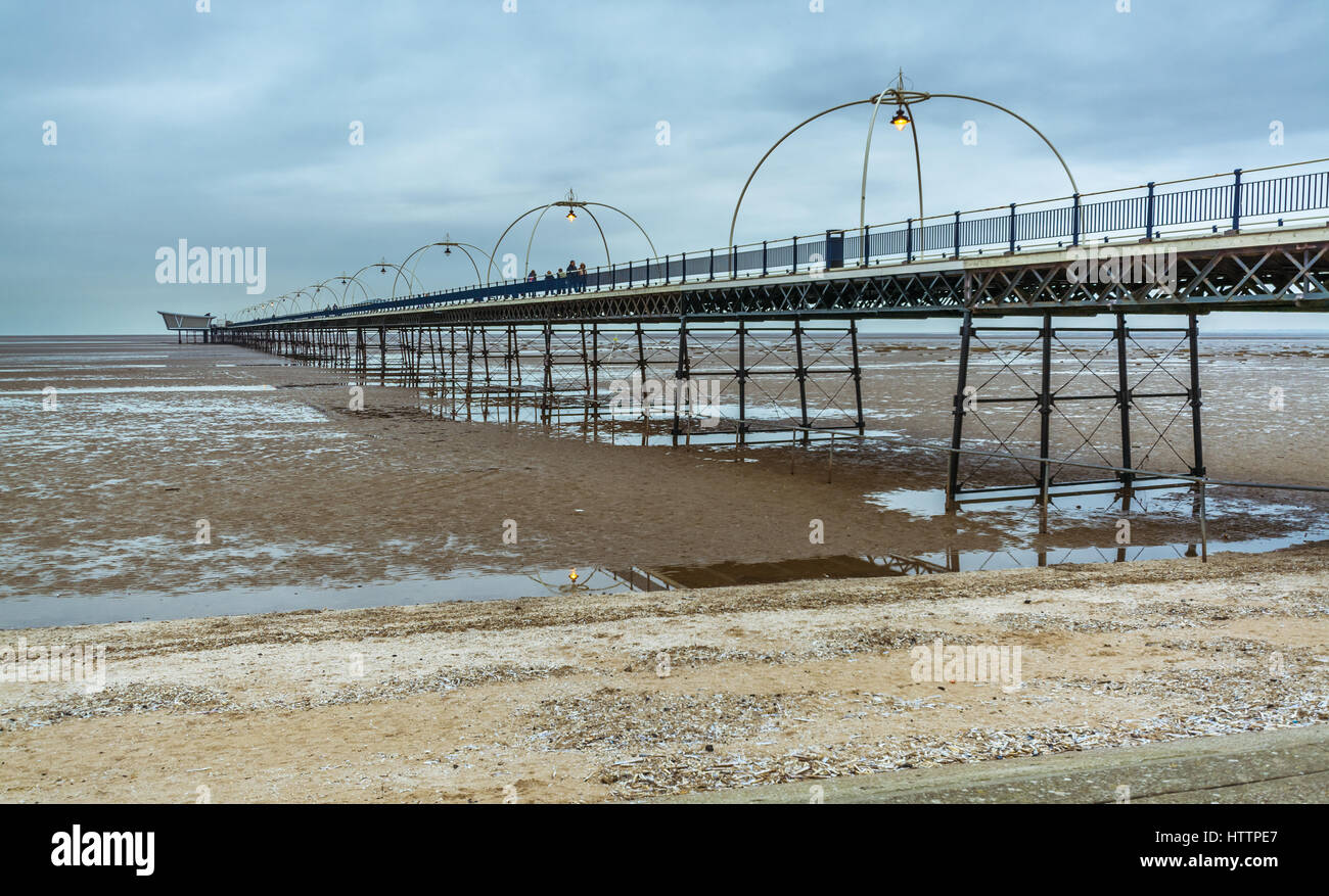 Southport Pier at low tide Stock Photo Alamy