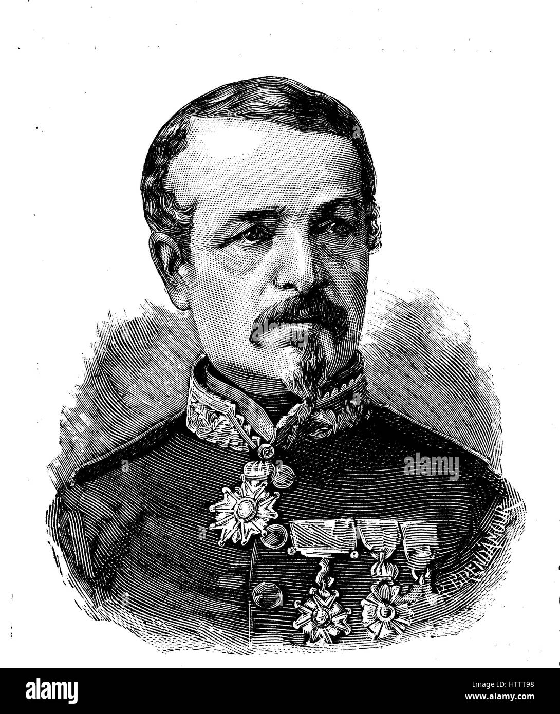 Military people of France in the Franco-Prussian War 1870 - 1871, Charles Auguste Frossard, 26 April 1807 - 25 August 1875, was a French general, reproduction of a woodcut from 1882, digital improved Stock Photo