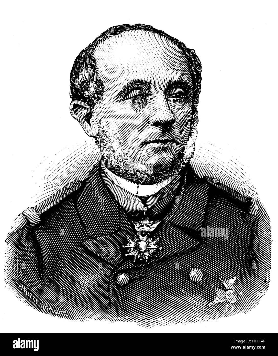 Military people in the Franco-Prussian War 1870 - 1871, Jean Bernard Jaureguiberry, 26 August 1815 - 21 October 1887,  was a French admiral and statesman, reproduction of a woodcut from 1882, digital improved Stock Photo