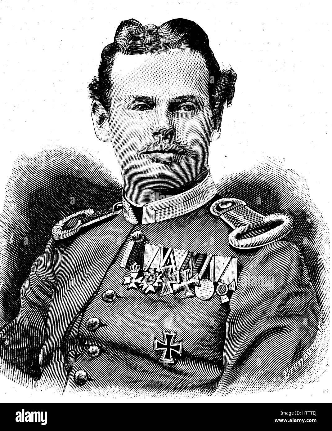 Military people in the Franco-Prussian War 1870 - 1871, Prince Leopold Maximilian Joseph Maria Arnulf, Prinz von Bayern, 9 February 1846 -  28 September 1930, was a Field Marshal , reproduction of a woodcut from 1882, digital improved Stock Photo