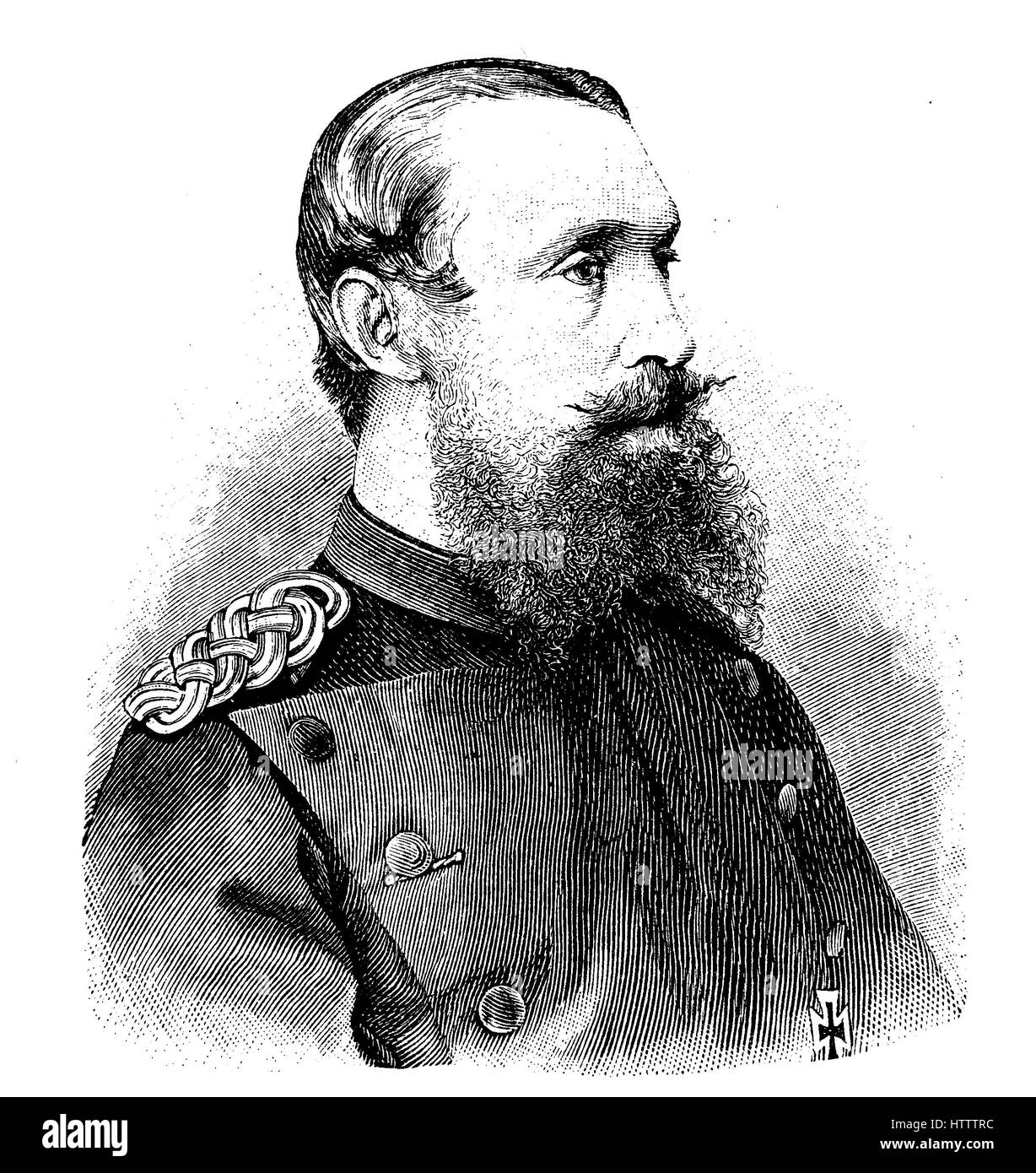 Military people of Germany in the Franco-Prussian War 1870 - 1871, Hermann Ernst Franz Bernhard, Fürst zu Hohenlohe-Langenburg, 31 August 1832 - 9 March 1913, was the 6th Prince of Hohenlohe-Langenburg, reproduction of a woodcut from 1882, digital improved Stock Photo