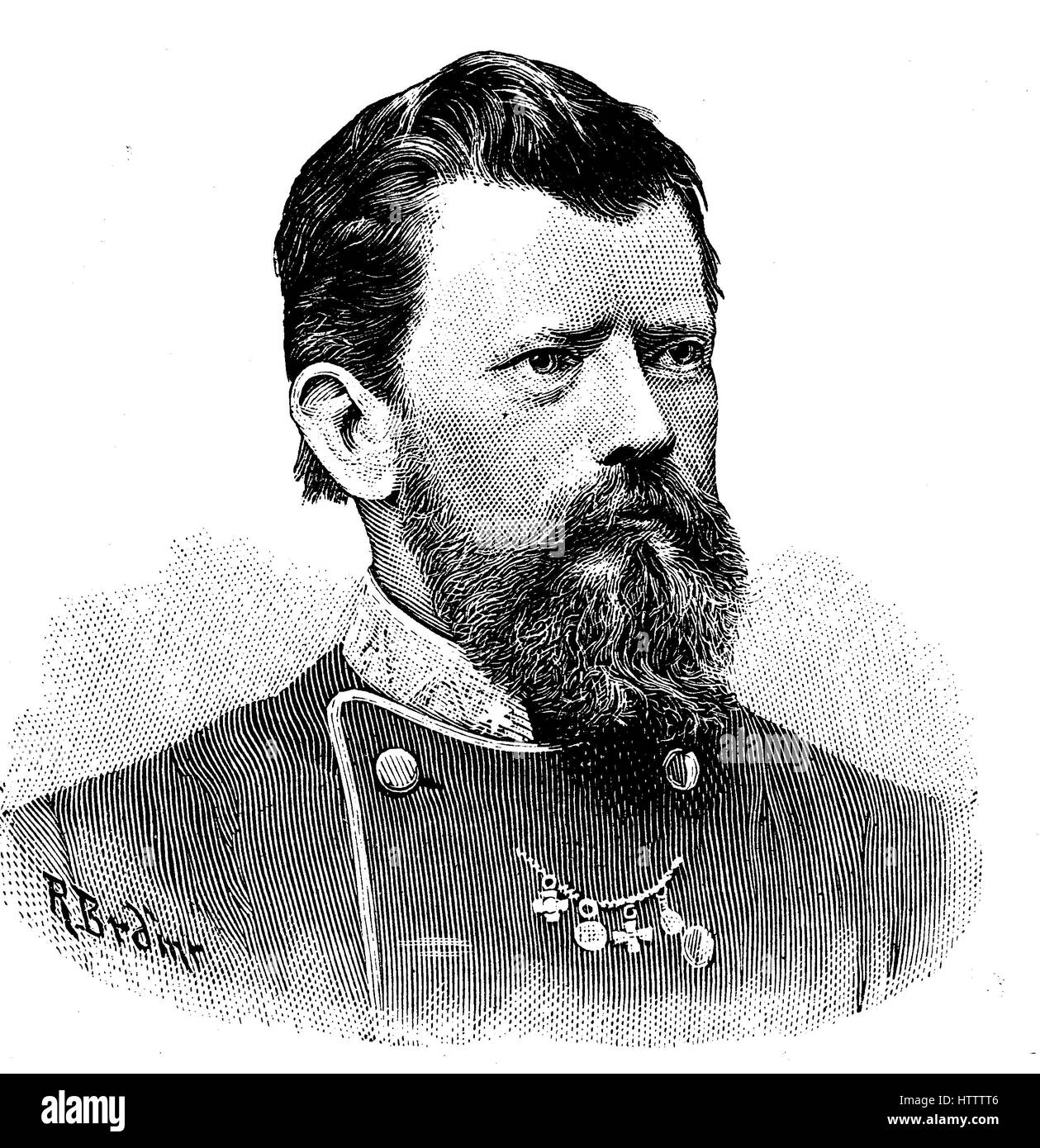 Military people of Germany in the Franco-Prussian War 1870 - 1871, Brigadier general of Medical Corps MD von Fichte, Germany, reproduction of a woodcut from 1882, digital improved Stock Photo