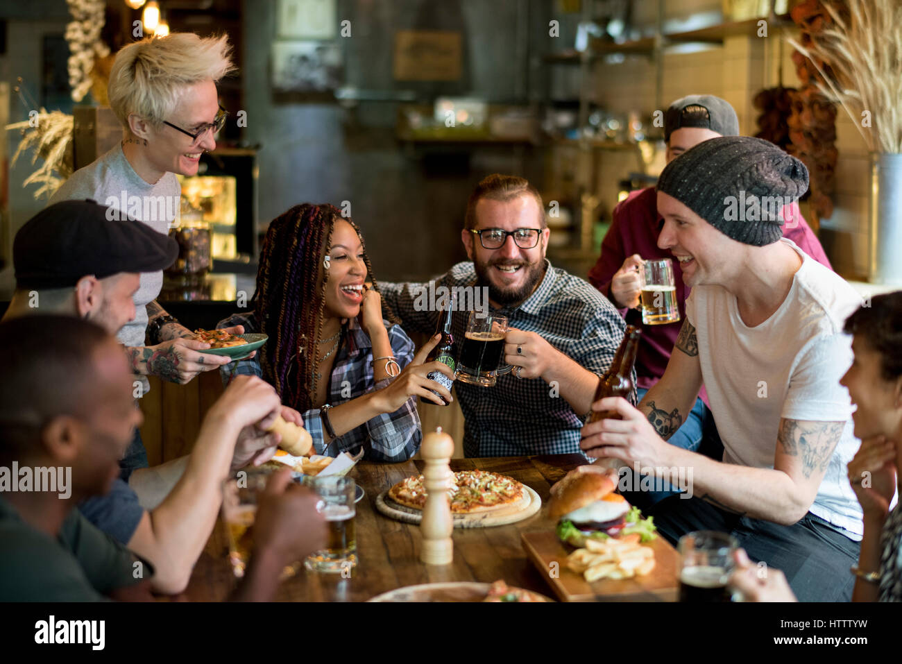 People Enjoy Food Drinks Party Restaurant Stock Photo - Alamy