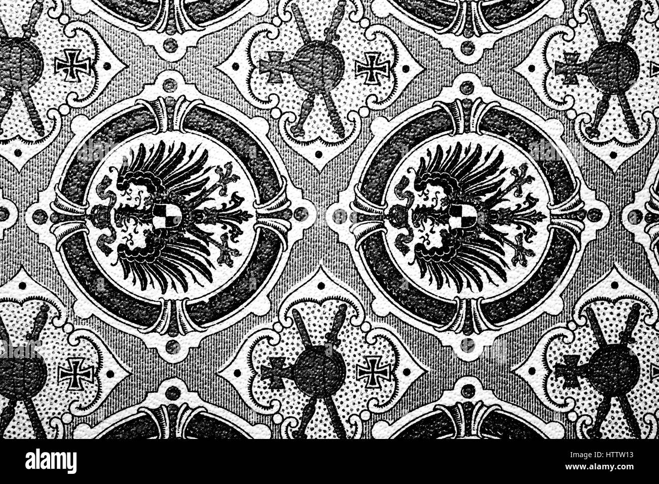 Background, texture with the German Reichsadler, Imperial Eagle, Reichsadler, official design 1888 - 1918 of the German Empire, reproduction of a woodcut from 1882, digital improved Stock Photo