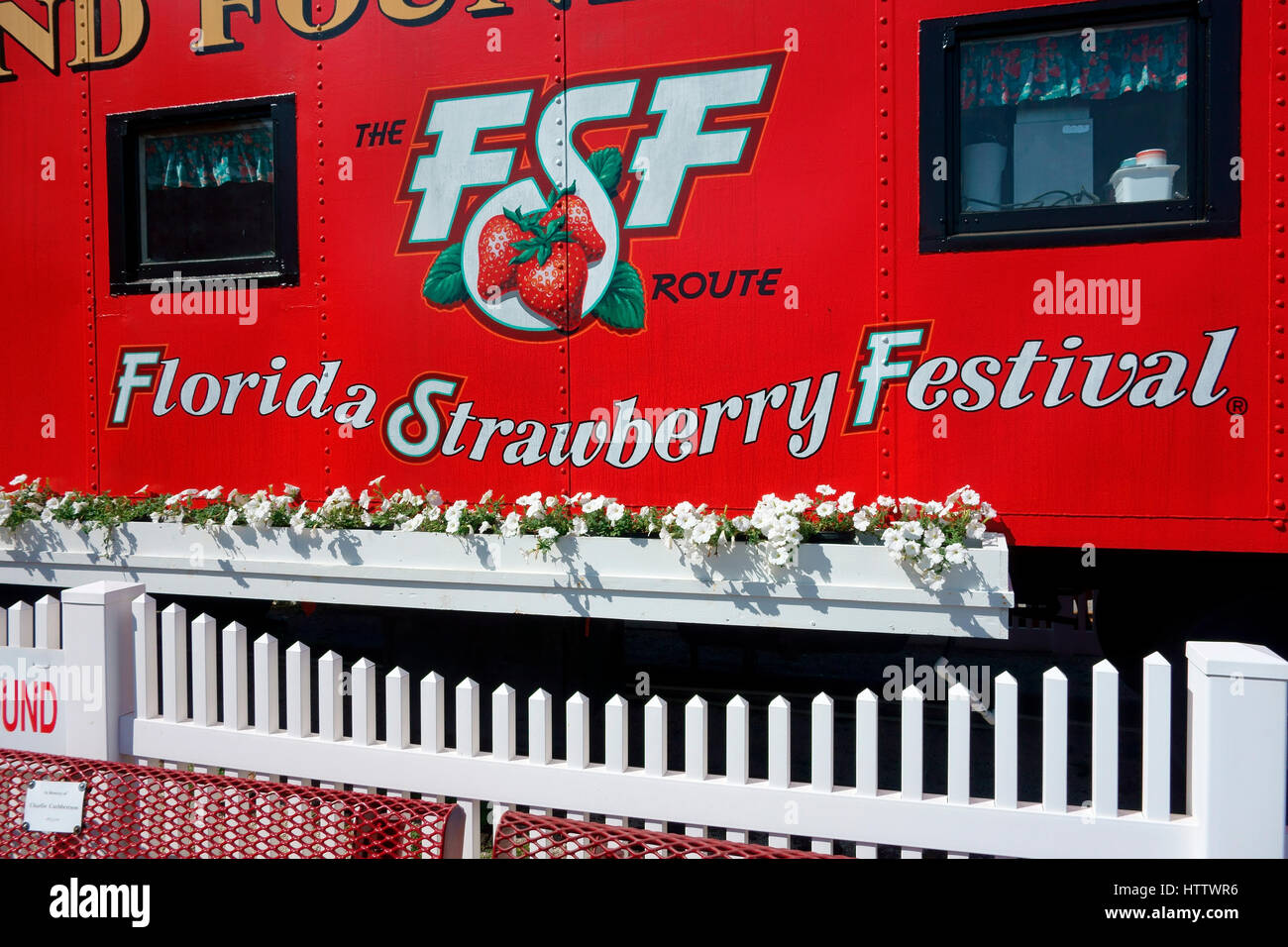 Florida Strawberry Festival caboose sign Stock Photo
