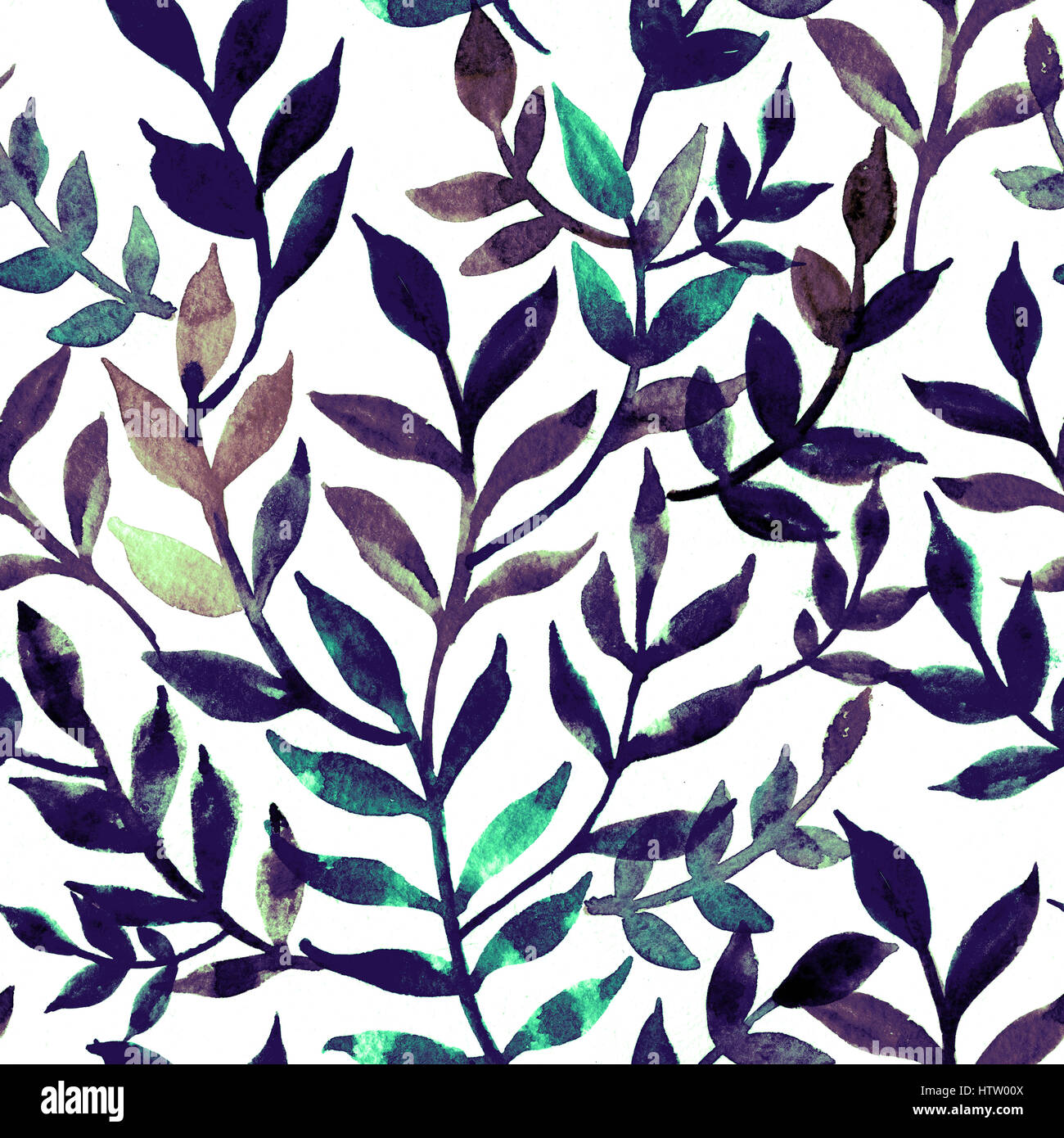 Elegant seamless pattern leaves and branch. Watercolor texture twigs ...