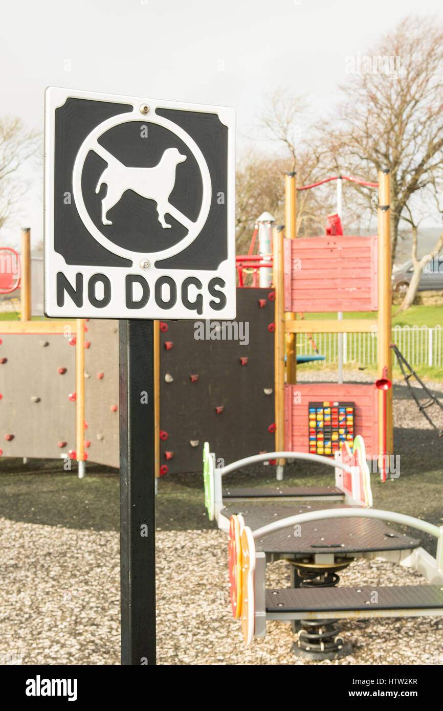 No Dogs sign in children's play area Stock Photo