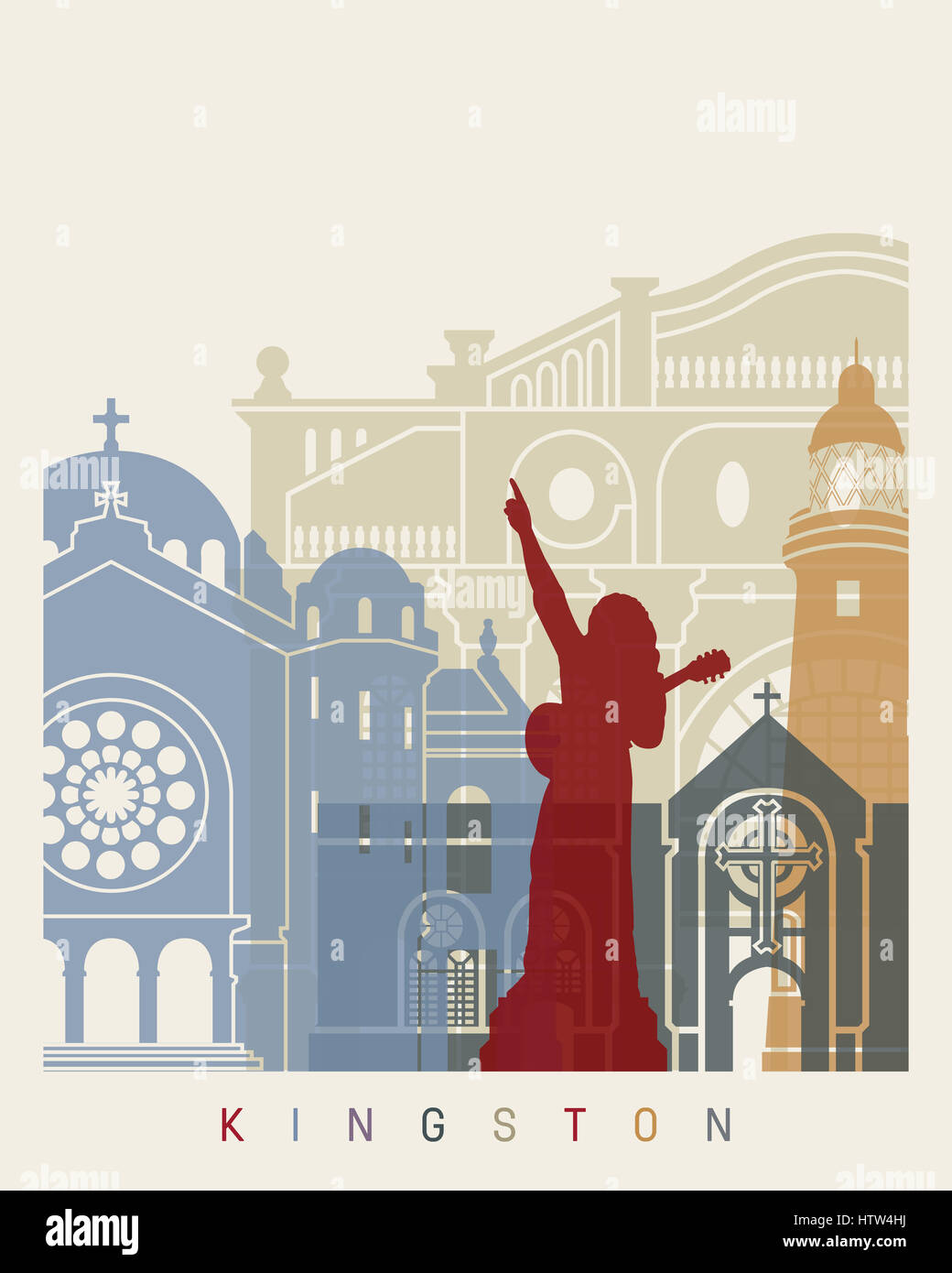 Kingston skyline poster in editable vector file Stock Photo Alamy