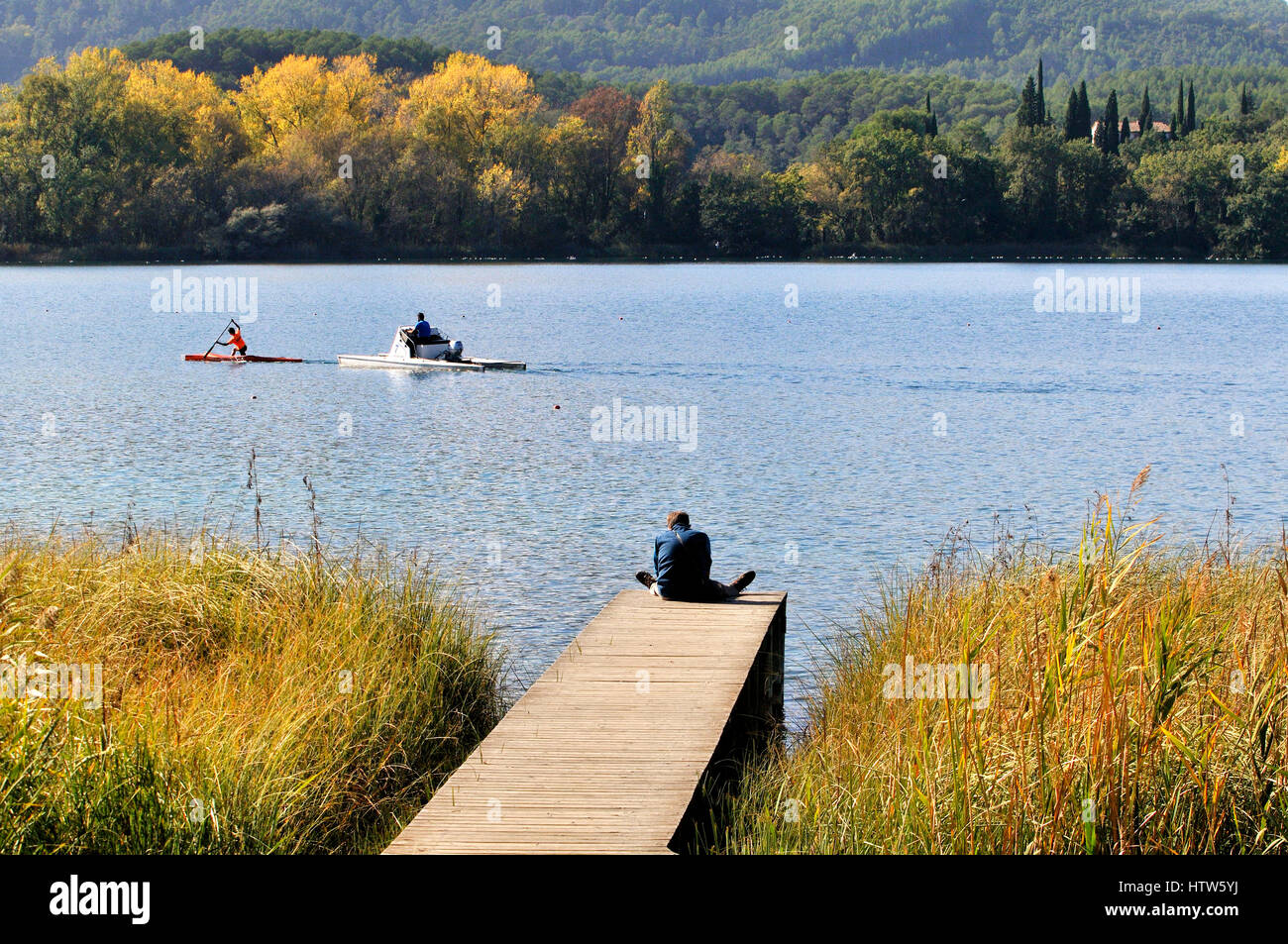 Sport, rowers. Estany de Banyoles lake, Banyoles, Pla de l´Estany, Girona province, Catalonia, Spain Stock Photo