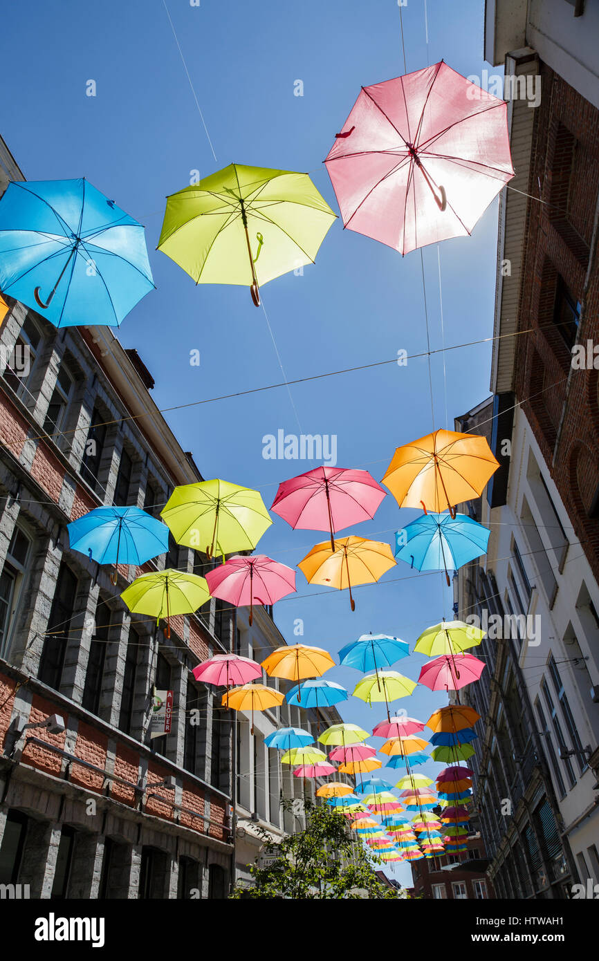 The Umbrella Sky Project installation in Tournai, Belgium Stock Photo