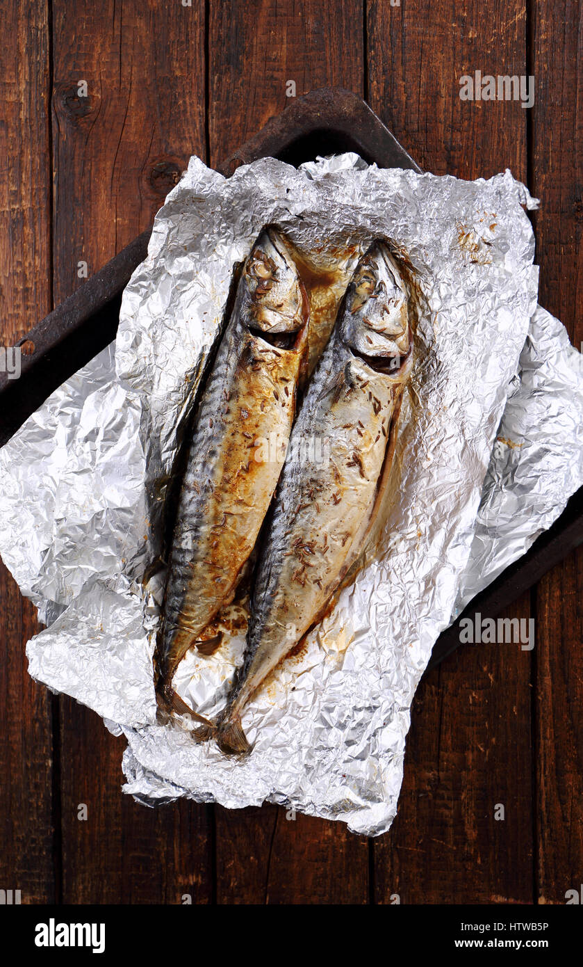 Mackerel baked in foil Stock Photo Alamy