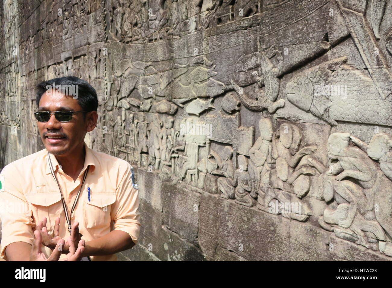 Angkor Thom was the last and most enduring capital city of Khmer empire. Lots of nice bed-reliefs on walls Stock Photo