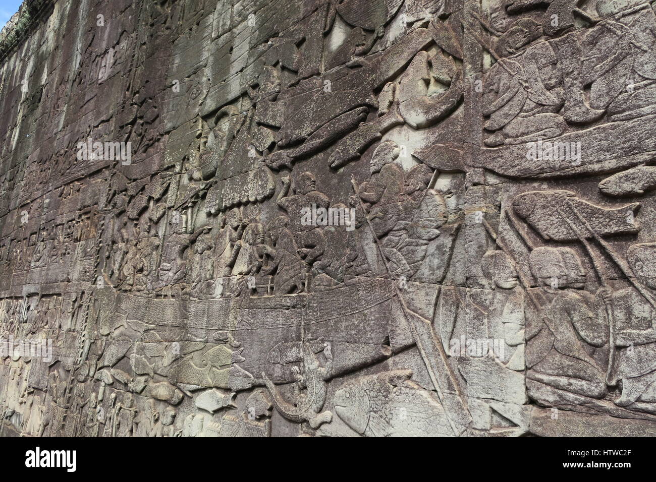 Angkor Thom was the last and most enduring capital city of Khmer empire. Lots of nice bed-reliefs on walls Stock Photo
