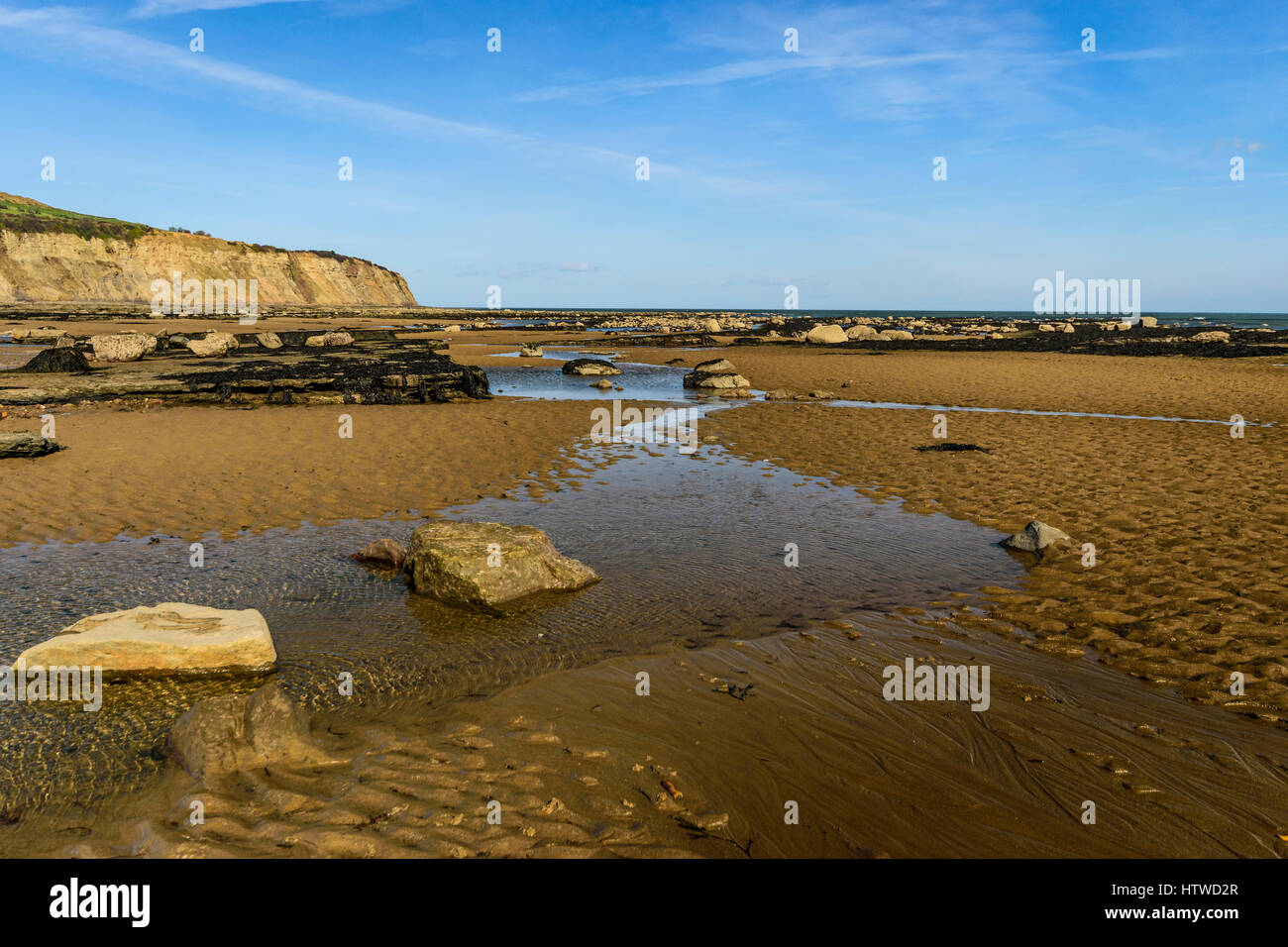 Low tide at Robin Hoods bay North Yorkshire Stock Photo