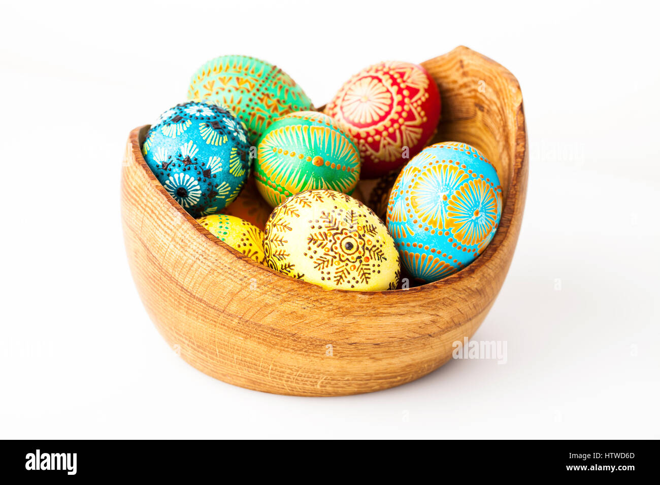 Easter eggs, Paschal eggs, decorated with beeswax - to celebrate Easter. Its old tradition in Lithuania, Eastern Europe. Stock Photo