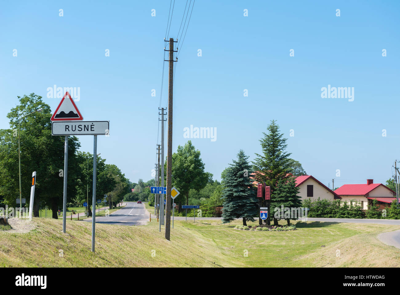 Coming into the small town of Rusne in the Memel delta, Lithuania, Baltic States, eastern Rurope Stock Photo