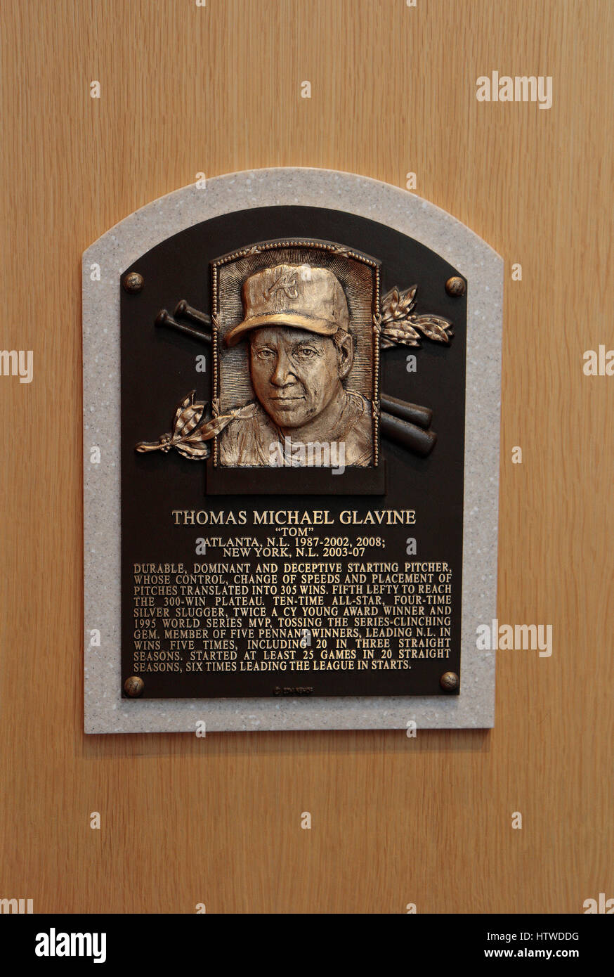 Memorial plaque pitcher Tom Glavine for in the Hall of Fame
