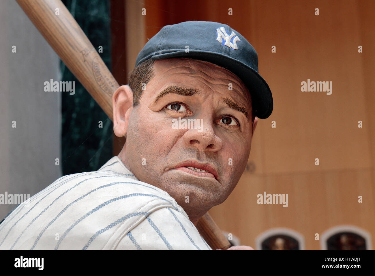 Sculpture of Babe Ruth inside the Baseball Hall of Fame, Cooperstown, NY, United States. Stock Photo