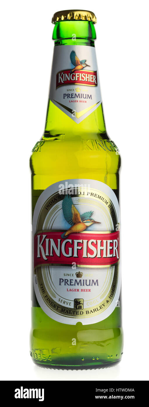 Bottle of Indian Kingfisher Lager beer isolated on a white background Stock Photo