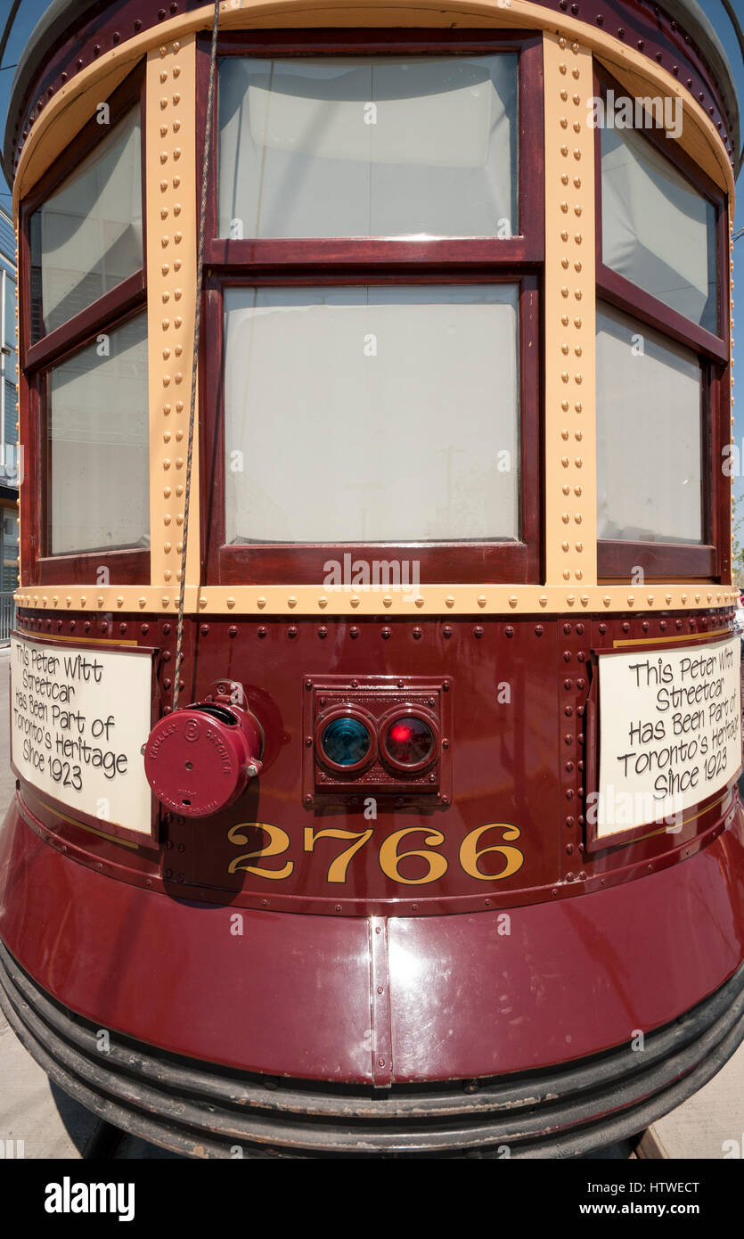 The last remaining Peter Witt streetcar in the Toronto Transit Commission is still functioning and on display at the Leslie street barns in Toronto. Stock Photo