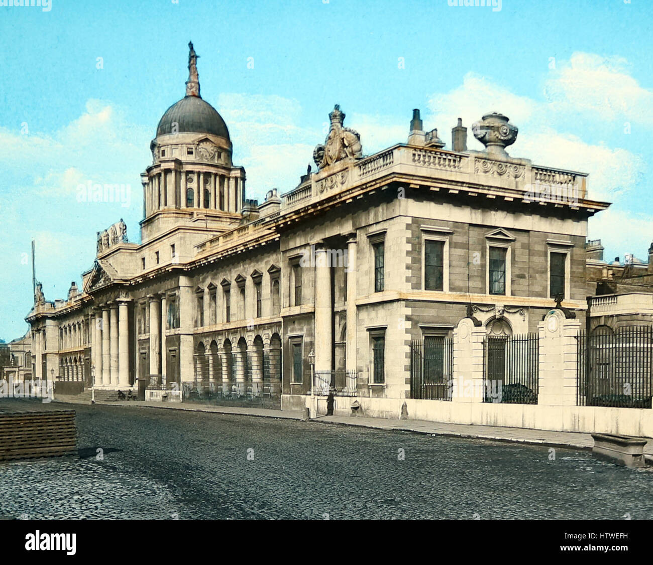 The Custom House, Dublin, Ireland - hand coloured photo - Victorian period Stock Photo