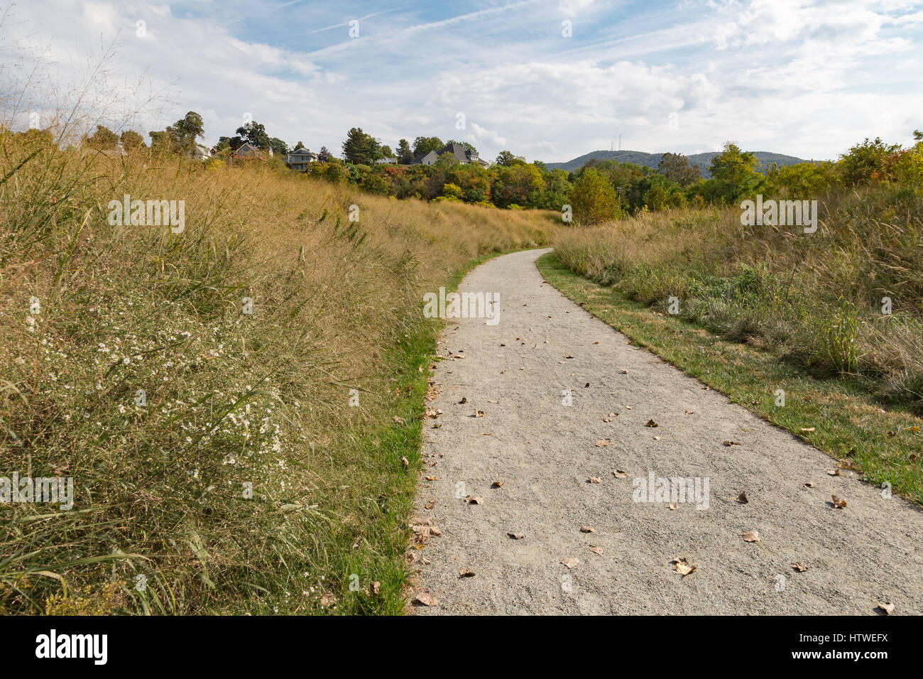 Walking trail at riverfront, Long Dock Park in Beacon, New York Stock
