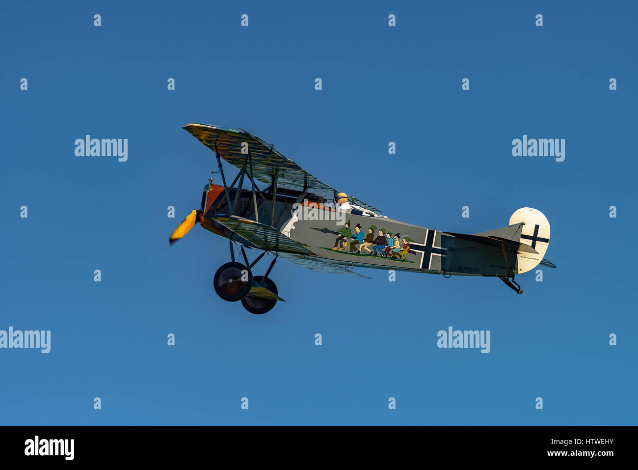 RHINEBECK, NY - SEPTEMBER 25, 2016: The Aerodrome Air Show Team perform a show with the  World War I plane Fokker D.VII (Reproduction) at Old Rhinebec Stock Photo