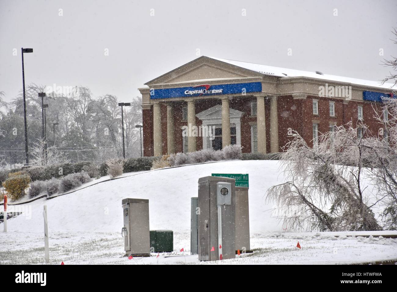 Capital One bank during winter storm Stella Stock Photo
