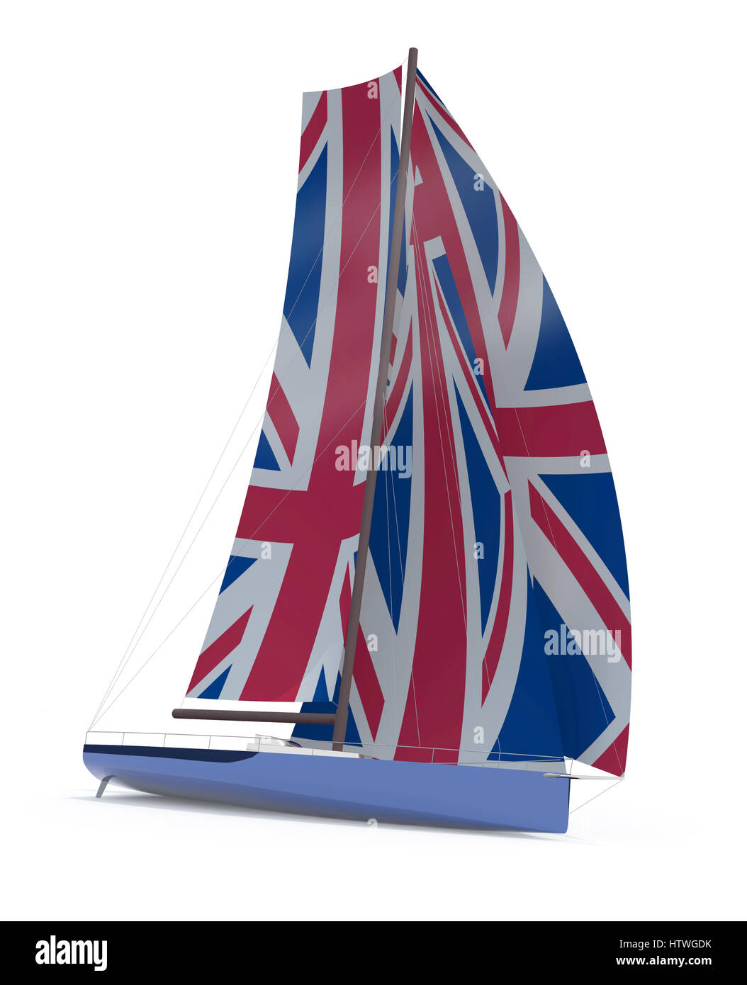sailboat with sail colored as UK flag, 3d illustration Stock Photo