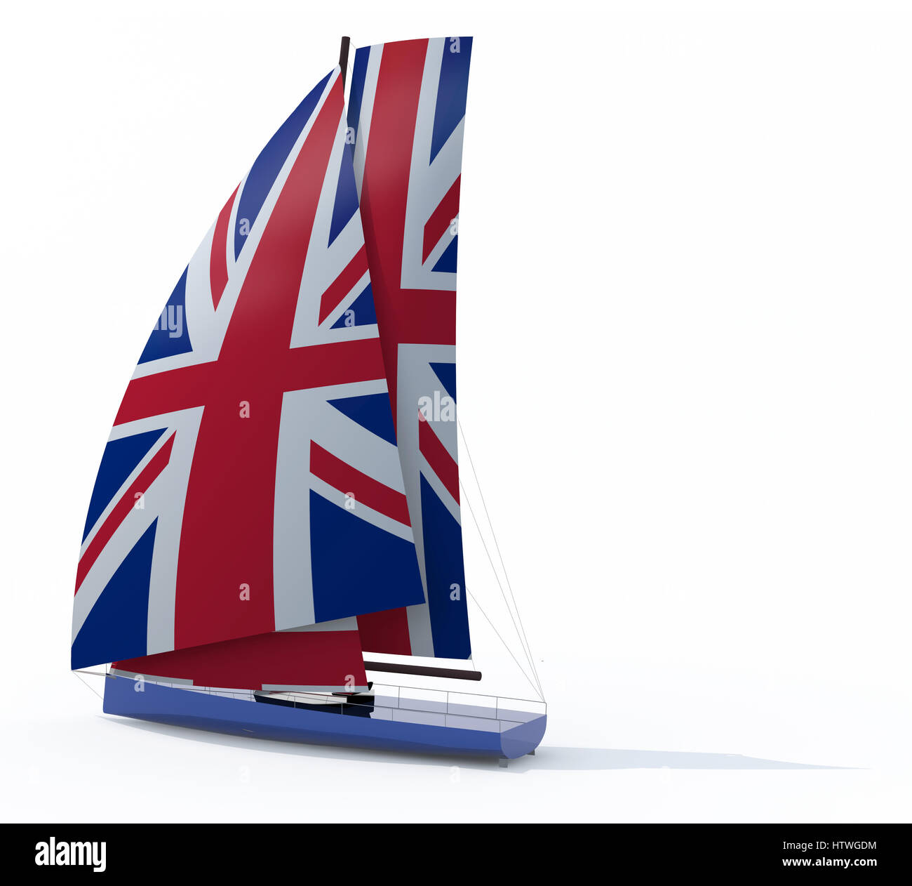 sailboat with sail colored as UK flag, 3d illustration Stock Photo