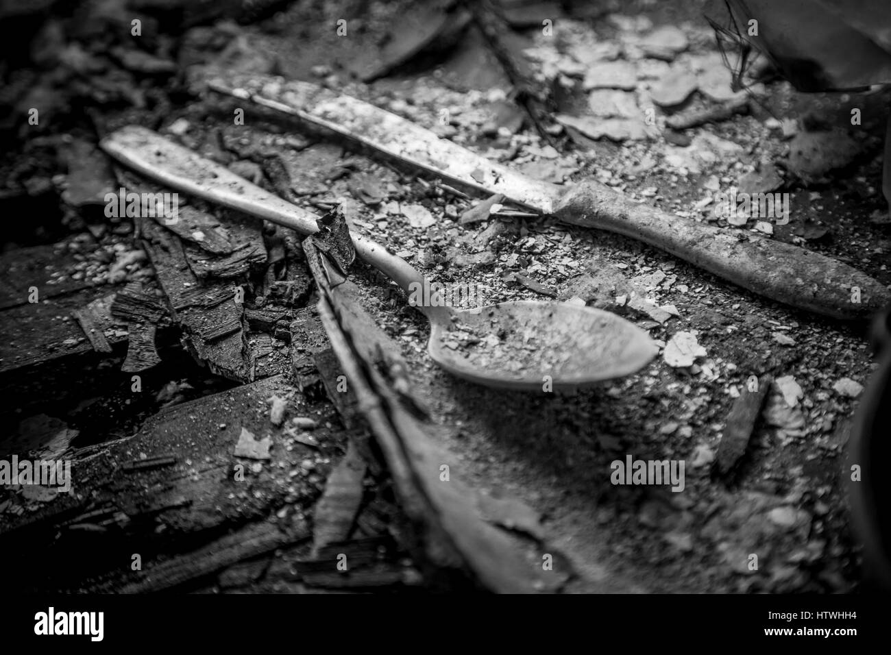 abandoned rusty spoon, fork and knife Stock Photo Alamy