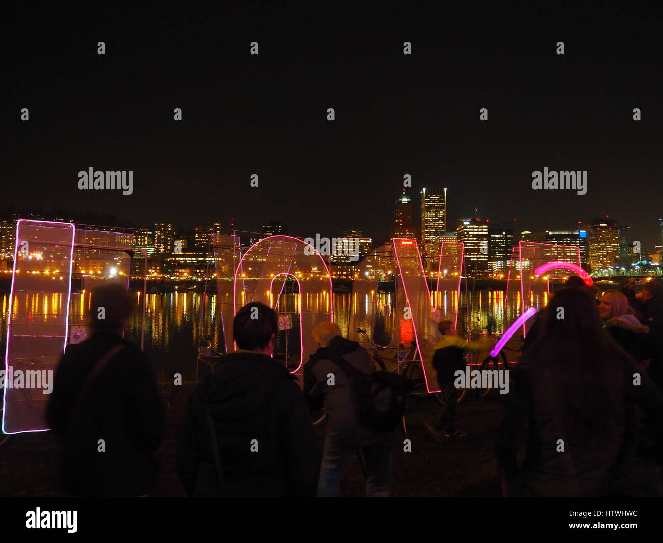 Love Lights during the Portland Light Festival Stock Photo Alamy