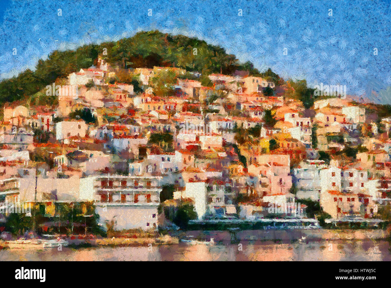 Plomari town in Lesvos island, Greece Stock Photo