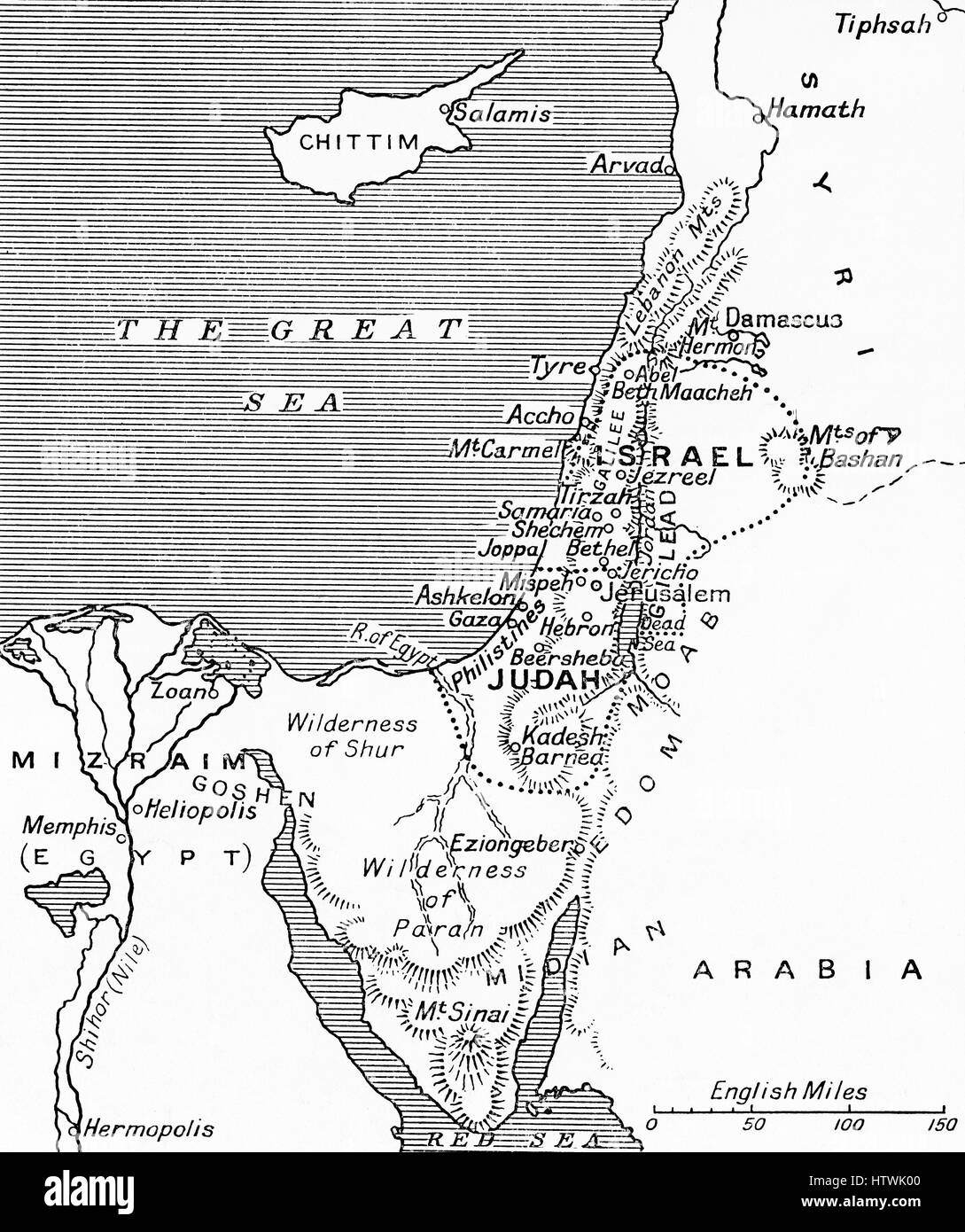 Map showing the kingdoms of Judah and Israel. From Hutchinson's History of the Nations, published 1915. Stock Photo