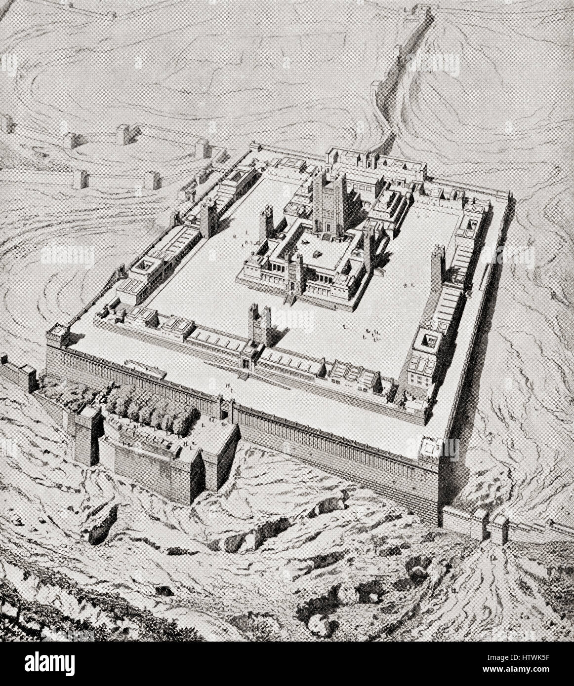 Artist's interpretation of Solomon's Temple, Jerusalem before its destruction by Nebuchadnezzar II after the Siege of Jerusalem of 587 BC.  From Hutchinson's History of the Nations, published 1915. Stock Photo