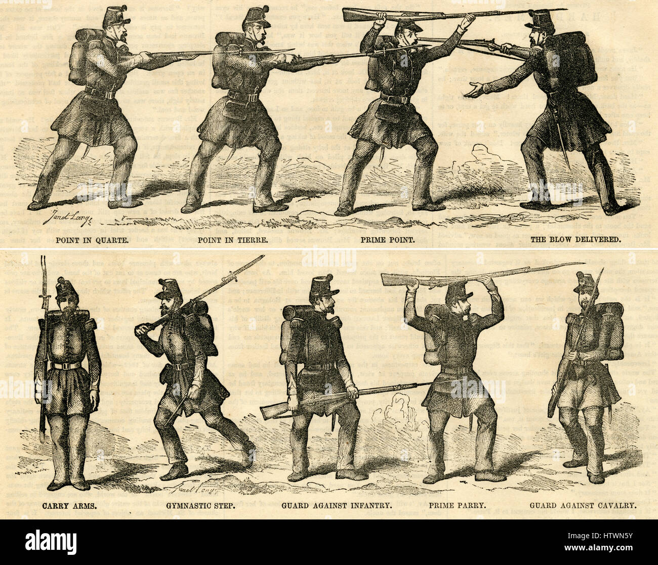 Antique 1854 engraving, "French Foot Chasseurs." Chasseur, a French