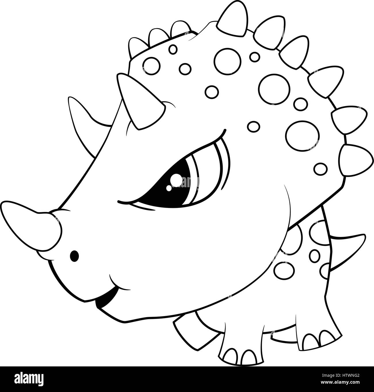 Illustration of Cute Cartoon Blue Baby Triceratops Dinosaur. Vector EPS 8. Stock Vector