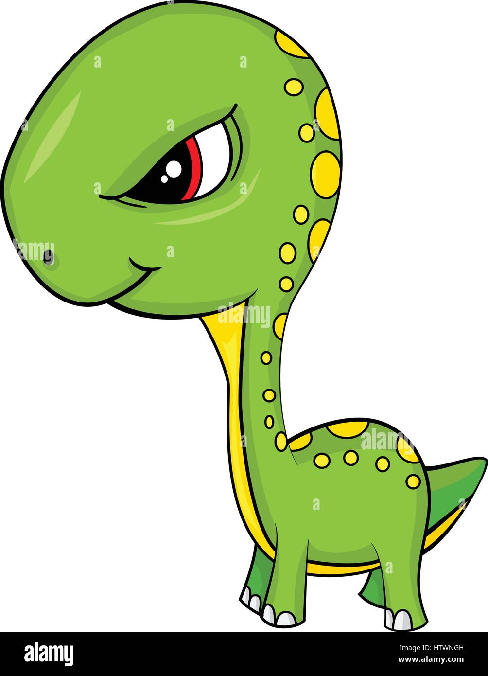 Illustration of Cute Cartoon of Green Baby Brontosaurus Dinosaur. Vector EPS8 . Stock Vector