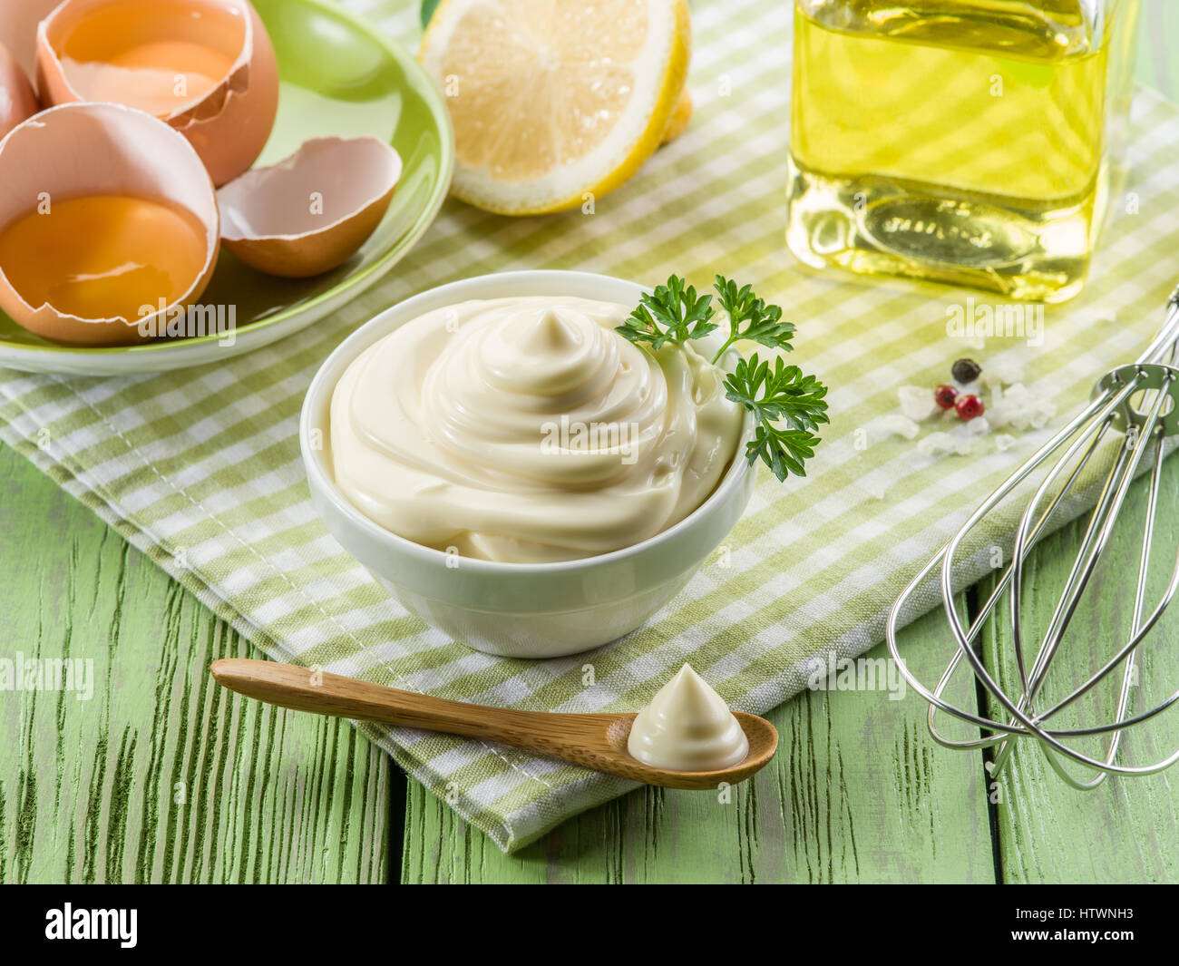 Natural mayonnaise ingredients and the sauce itself Stock Photo Alamy