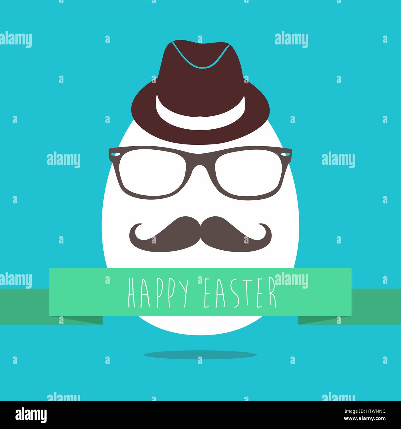 Funny Easter greeting card design of hipster egg with glasses and mustache for holiday celebration. EPS10 vector. Stock Vector