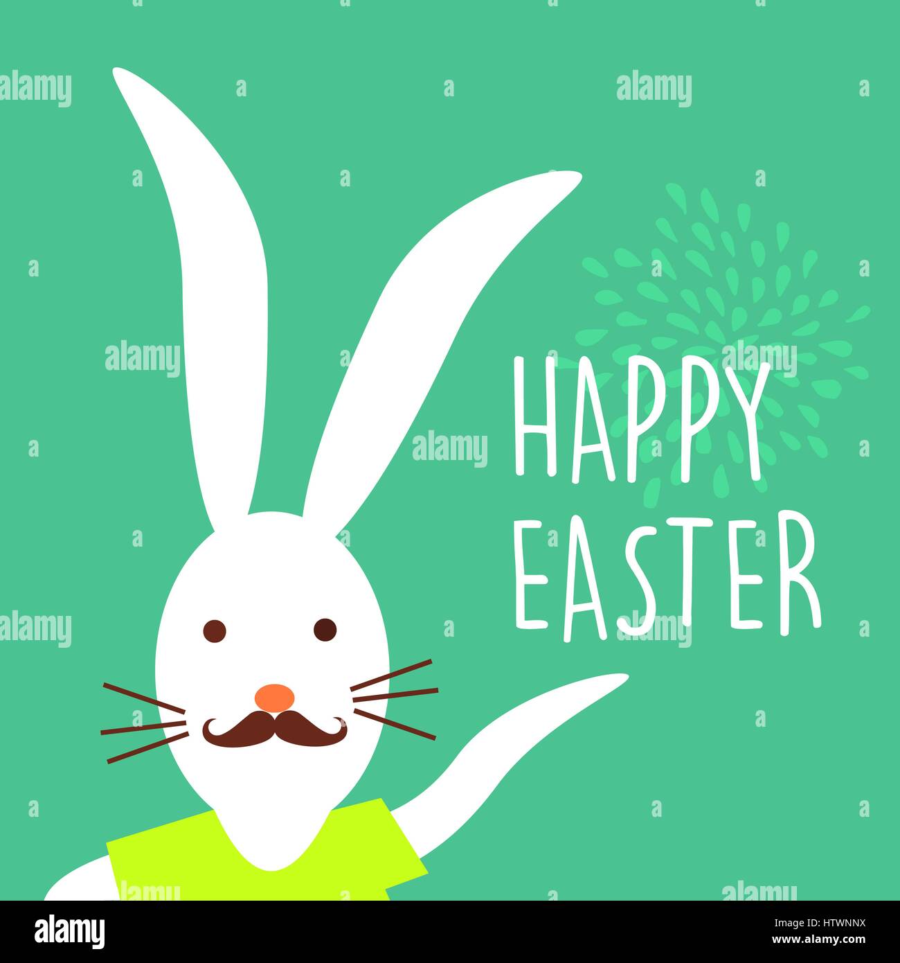 Easter greeting card design for spring holiday. Funny hipster rabbit with mustache and happy quote. EPS10 vector. Stock Vector